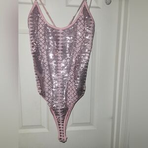 Pink Sequin Women's Bodysuit